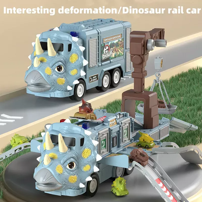 Jouet de camion dinosaure pour enfants, déformation de dinosaure, bricolage, piste, voiture, lumière, musique, éjection, stockage, inertie, conteneur de transport, 2023