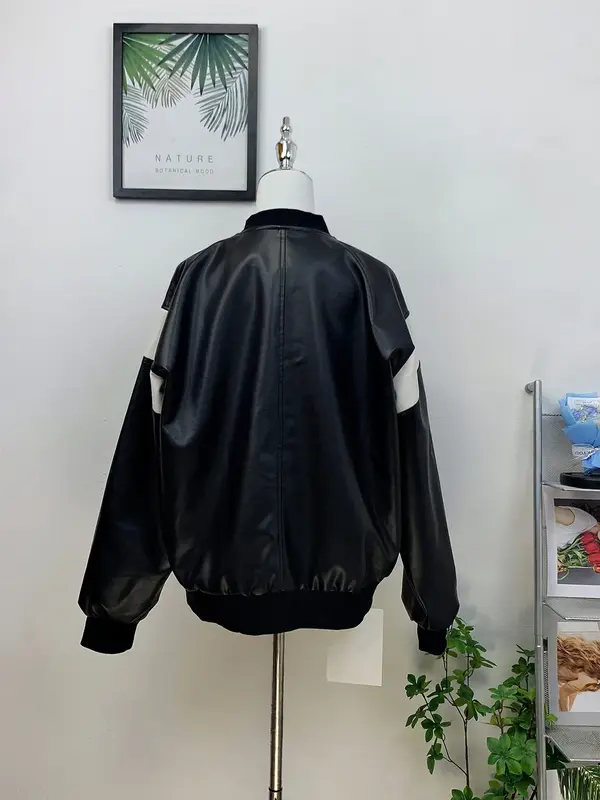 Jaket bisbol kulit Fashion Retro mantel atas wanita, jaket pu mantel atas gaya jalanan unik manis 2023