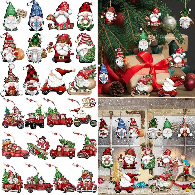24Pcs Christmas Gnomes Wooden Pendant Christmas Tree Hanging Oranment Navidad New Year 2024 Gift Xmas Decorations for Home Noel