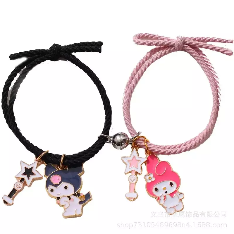 1 Pair Sanrioed Accessories Bracelet Kuromi Melody Magnetic Small Rubber Band Couple Girlfriend Cartoon Aluminum Alloy Girl Gift