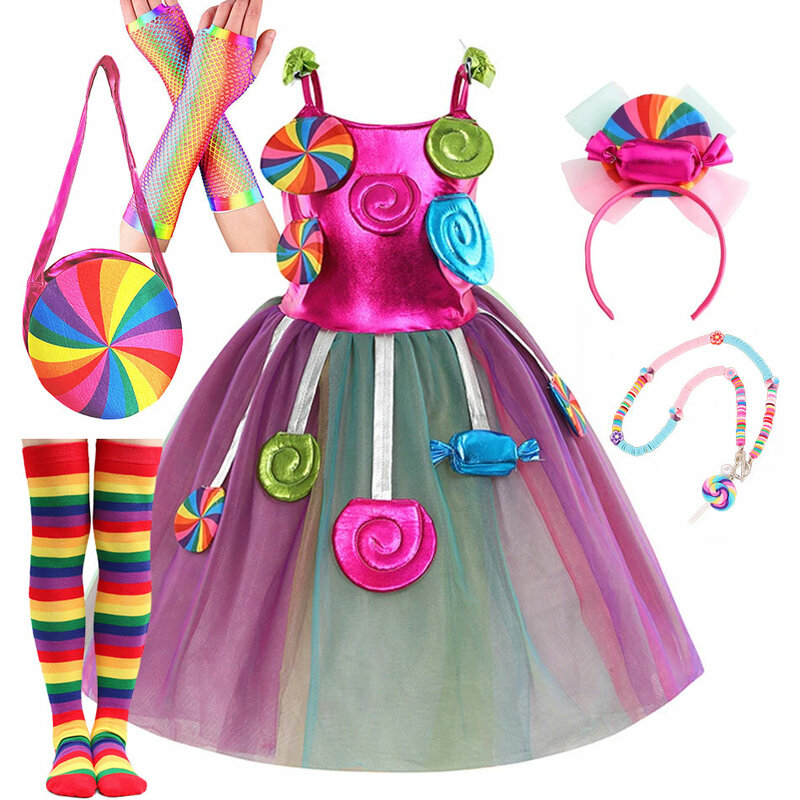 Красивое Летнее яркое платье для девочек, Детский карнавальный костюм в европейском чемпионате, леденец, одежда для косплея и особых случаев