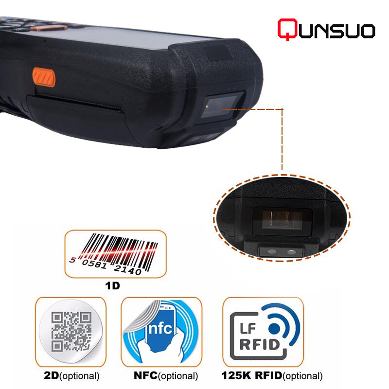 Qun Suo PDA3505 Terminal pemindai, Terminal pemindai kode batang pda genggam kasar dengan Printer termal 58mm dalam