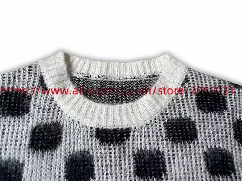 Mohair Knit Red Dots Sweater para homens e mulheres, camisolas oversize gola redonda