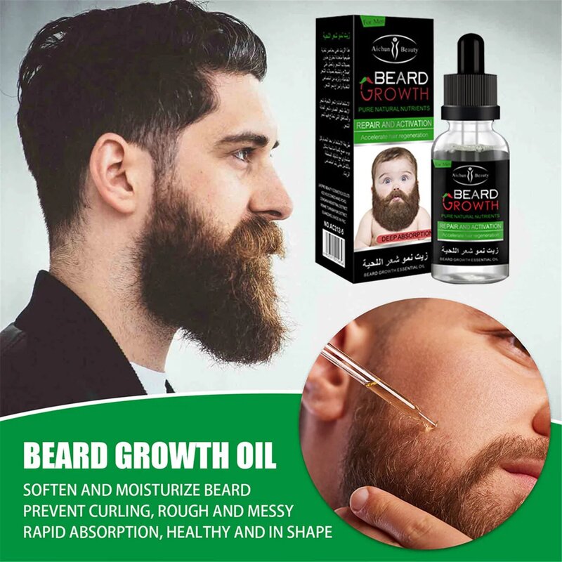 Aceite para el crecimiento de la barba, bálsamo de cera para la pérdida del cabello, productos para el cuidado de la barba, sin aclarado acondicionador para el cabello, bigote y pecho, 30ml