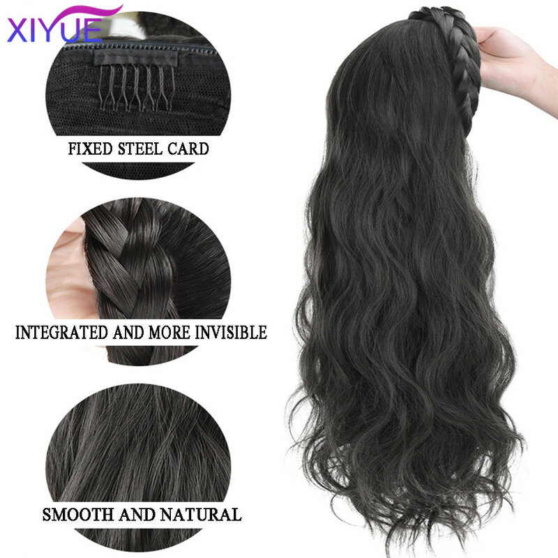 XIYUE Wig wanita keriting panjang, satu buah pola gelombang air berbentuk U penutup setengah kepala ekstensi rambut sintetis