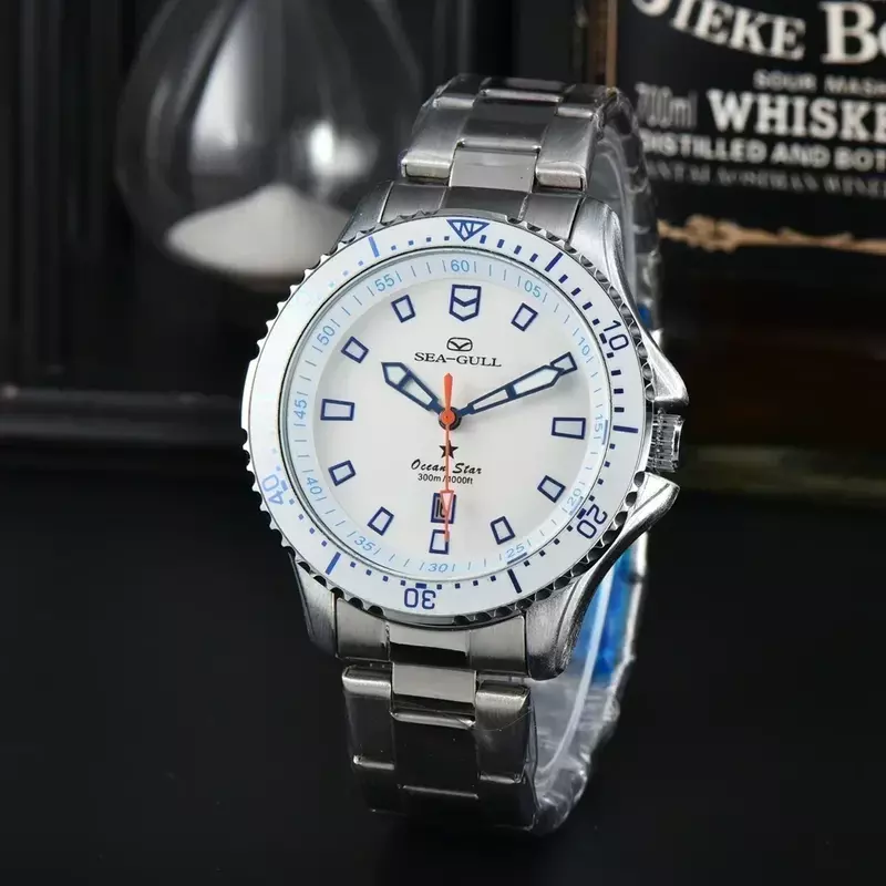 Relógio de pulso automático de aço completo masculino, relógios esportivos de luxo masculino, alta qualidade, quartzo empresarial, relógios AAA, gaivota, apenas AAA