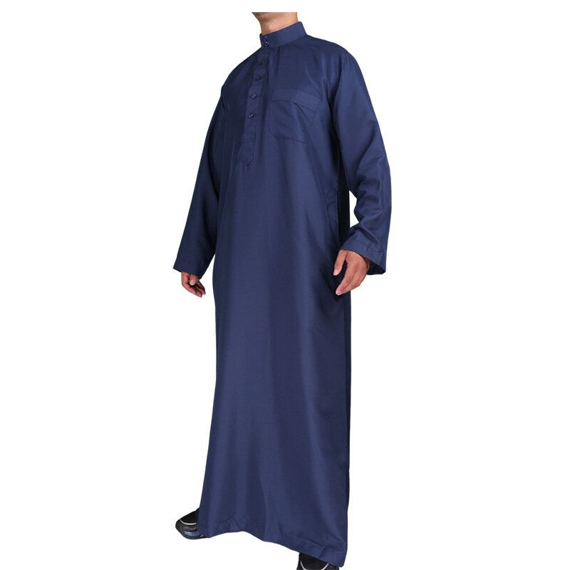 Мужской Jubba Thobe Eid Рамадан темно-синий однотонный кафтан арабский мусульманский абайя полиэстер Djellaba низкая цена марокканский человек Qamis
