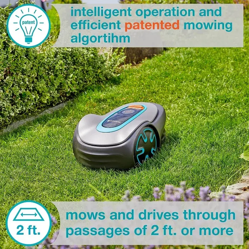 GARDENA SILENO 미니 자동 로봇 잔디 예초기, 블루투스 앱 및 경계선 포함, 최대 2700 Sq Ft 잔디밭용, 15201-41