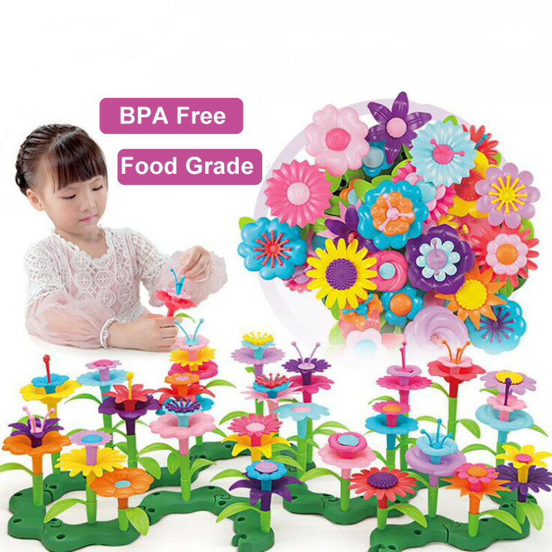 109pcs/set DIY  Creative Colorful Interconnecting Blocks Building Educational Flower Arrangement Toys Garden Game for Girls Gift