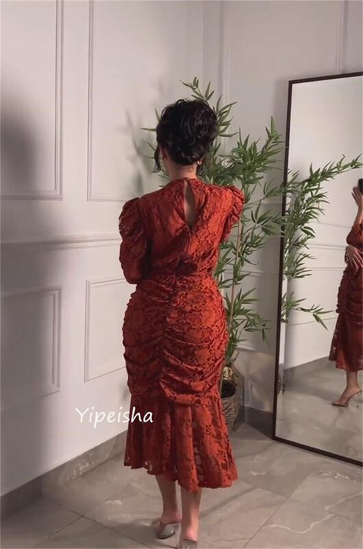 Yipeisha Exquise Mode Formele Ocassion Jurk V-Hals Zeemeermin Hemd Anke Lengte Rokken Kanten Avondjurken