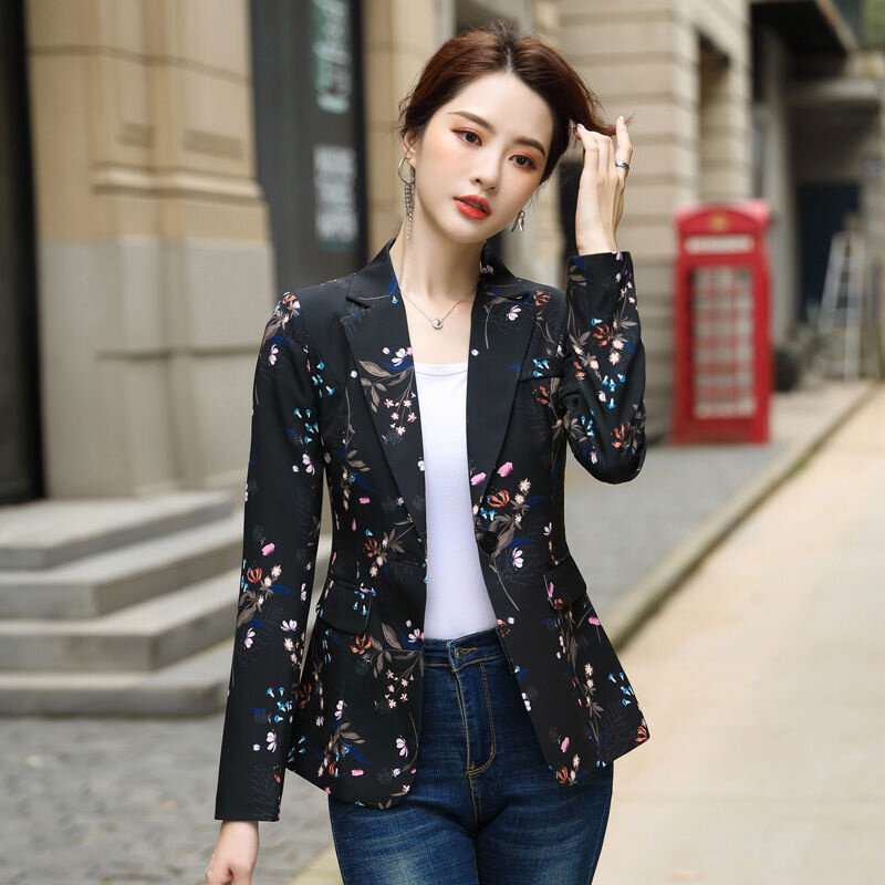 2023 primavera autunno donna nuovo coreano un bottone sottile manica lunga piccola tuta temperamento donna tempo libero stampato giacca