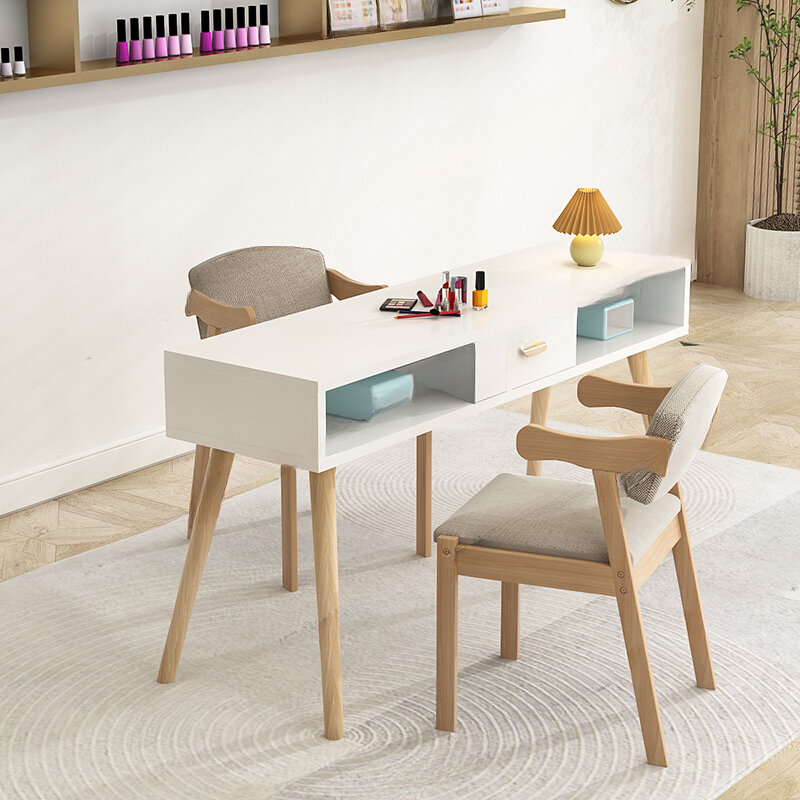 Meja penyimpanan kayu desain Kawaii estetika manikur kuku meja teknologi Organizer Tavolo Per ungkie Salon Furniture