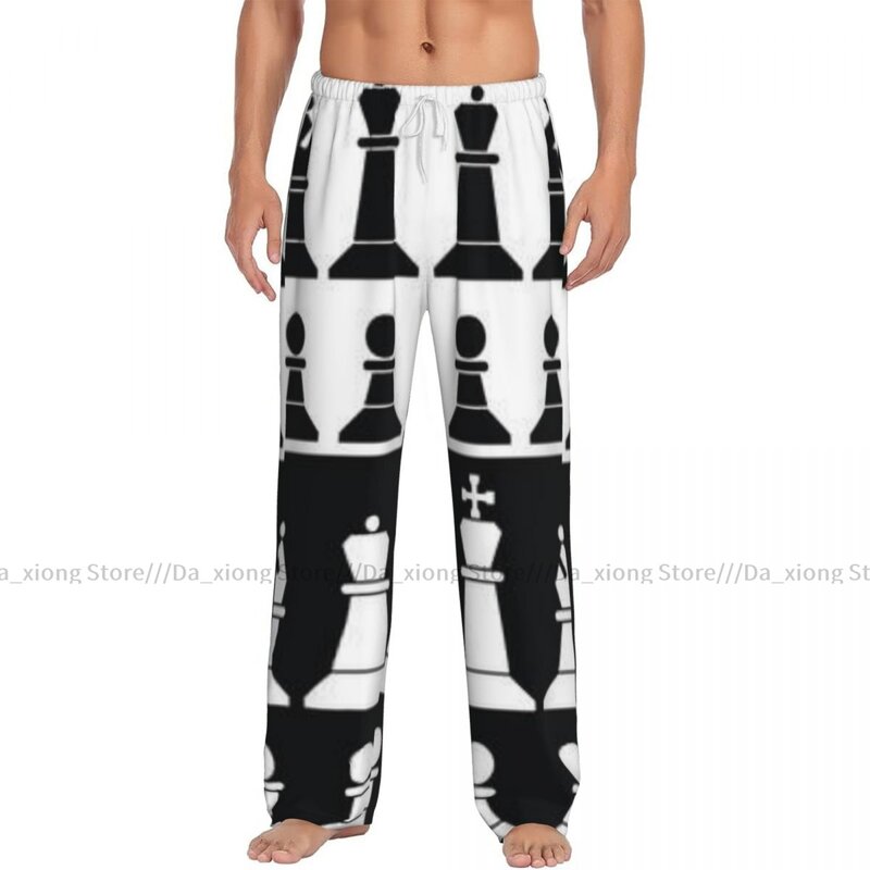 Pantalones de pijama informales para hombre, ropa de dormir cómoda, holgada, con iconos de ajedrez