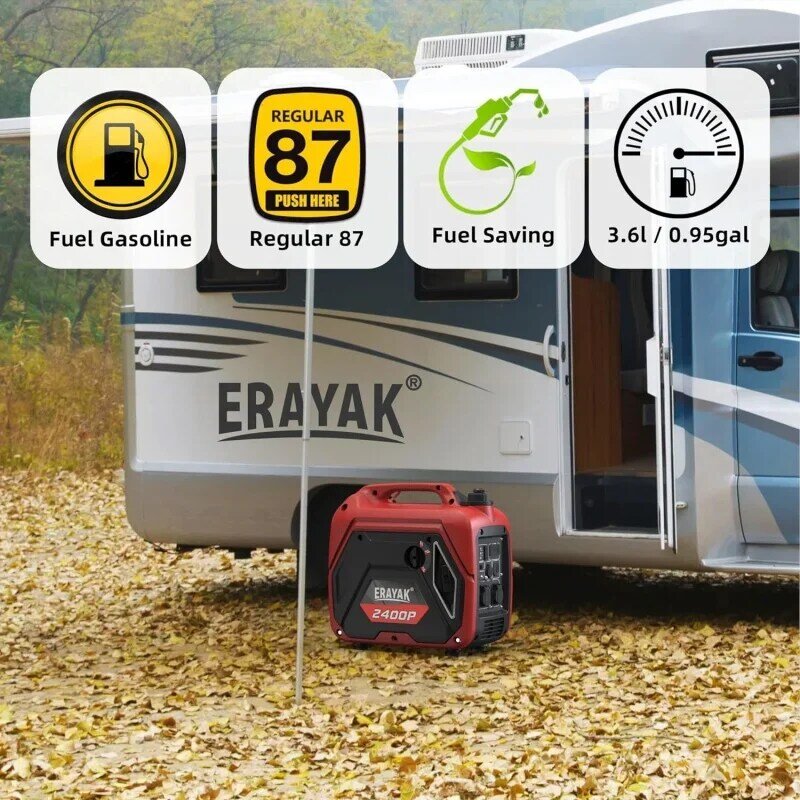 Erayak inversor portátil para uso doméstico, Super silencioso pequeno gerador para Camping, Outdoor Power Backup de emergência, 2400W, G