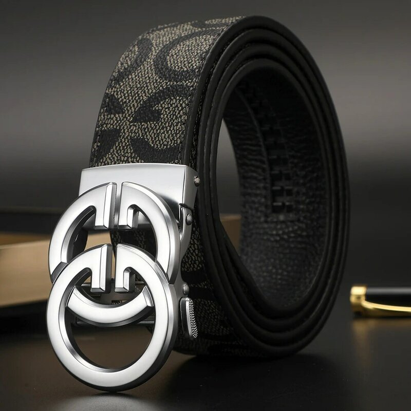 Cinturón de cuero genuino para hombre y mujer, correa de alta calidad con hebilla automática de 34mm de ancho, informal, a la moda, 2023