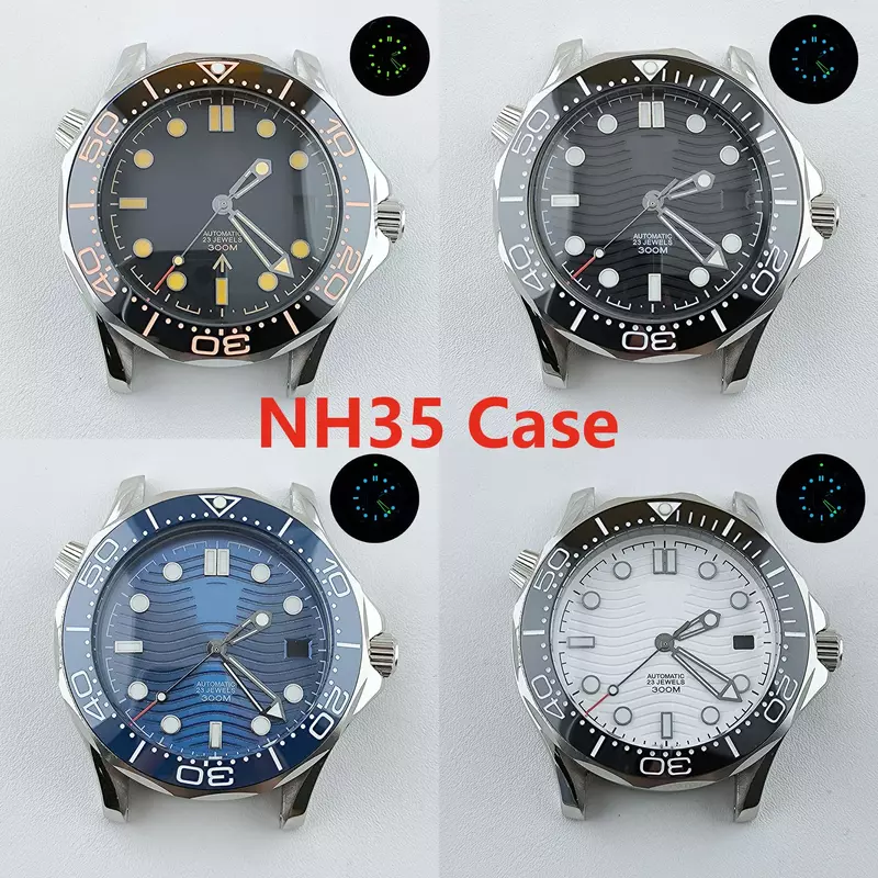 Peças impermeáveis de relógio para Seamaster 300, NH35 Case, Dial Hands, aço inoxidável, movimento mecânico, acessórios, 42mm