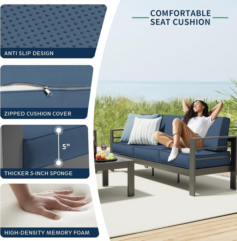 Алюминиевая мебель для патио, семейный набор, наружный секционный современный диван с кофейным столиком для сада, бассейна