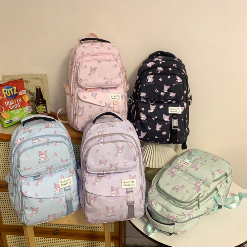 Kuromi-mochila de dibujos animados para estudiantes de primaria y secundaria, bolso escolar de gran capacidad, a la moda, para mujer, novedad