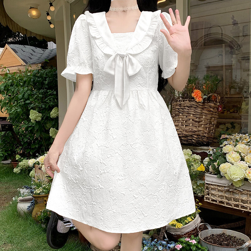 Mori girl solid vestidos New summer fashion short sleeve women cute dress