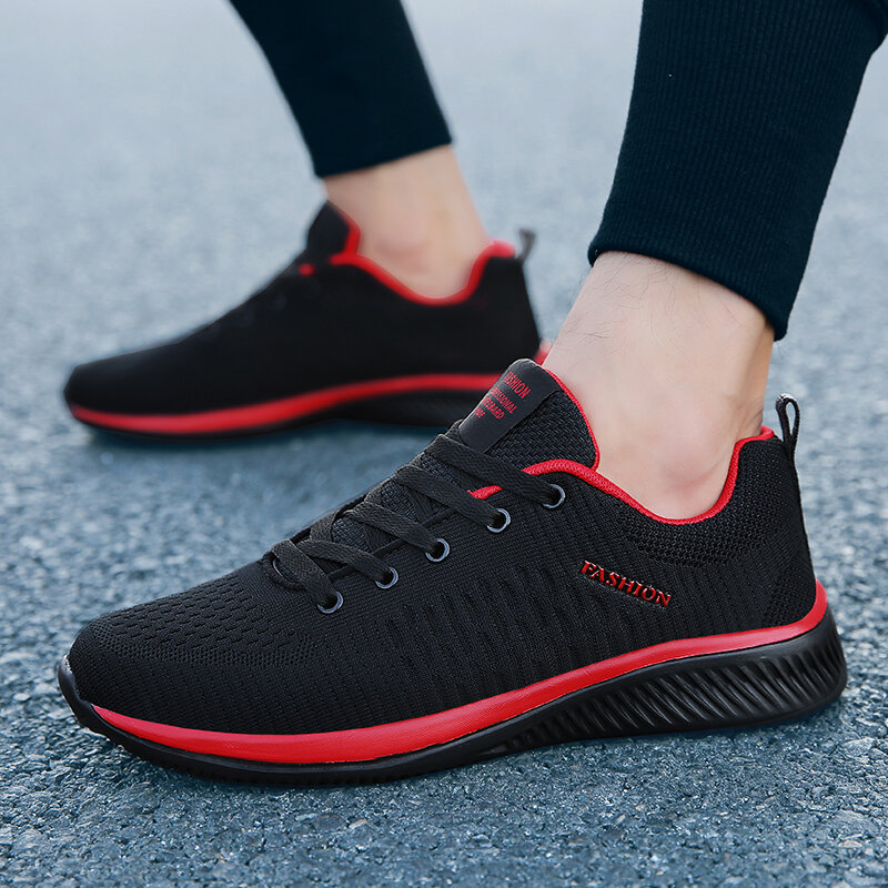 Sepatu Olahraga Sneakers Lari Ringan Pria Sepatu Jalan Kasual Bersirkulasi Antiselip Nyaman Hitam Ukuran Besar 38-48 Hombre