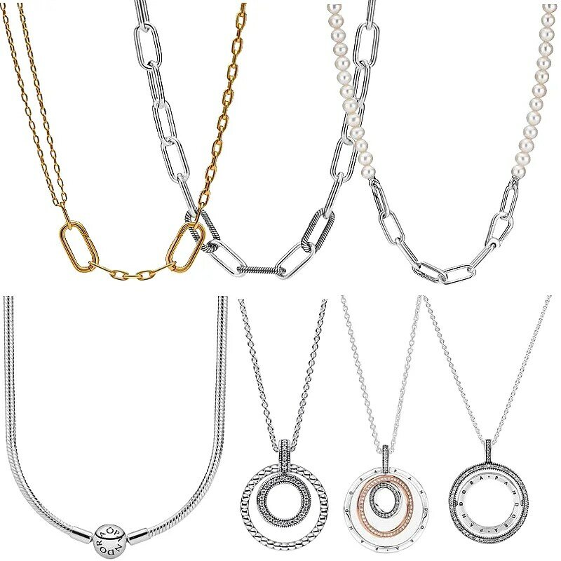 Pandora logotipo colar em forma de O para mulheres, 925 prata esterlina, charme original jóias, apropriado para diy, presentes de luxo, novo