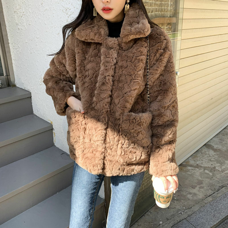 Elegante casaco de pele solto feminino, jaqueta casual feminina, temperamento versátil, elegante e confortável, outono e inverno, 2023