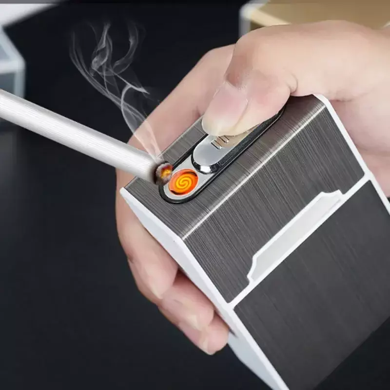 Neue hochwertige Aluminium tragbare edc Frauen USB wiederauf ladbare Feuerzeug Zigaretten Aufbewahrung koffer 20 stücke schlanke Zigaretten schachtel