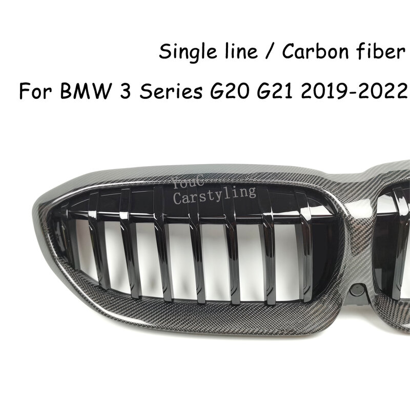 Grelha de fibra de carbono para BMW Série 3, G20, G28 frontal, substituição de grelha preta, 2019-2022