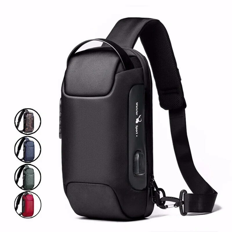 オックスフォード-男性用バックパック,USB充電ポート付きリュックサック,盗難防止トラベルバッグ,オートバイチェストパックバッグ,男性