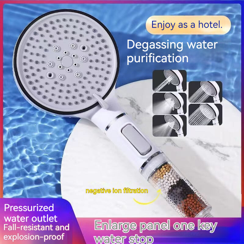 Cabezal de ducha con filtro de sulfito de calcio, juego de ducha de alta presión de 5 velocidades, accesorios de baño de purificación multifuncional