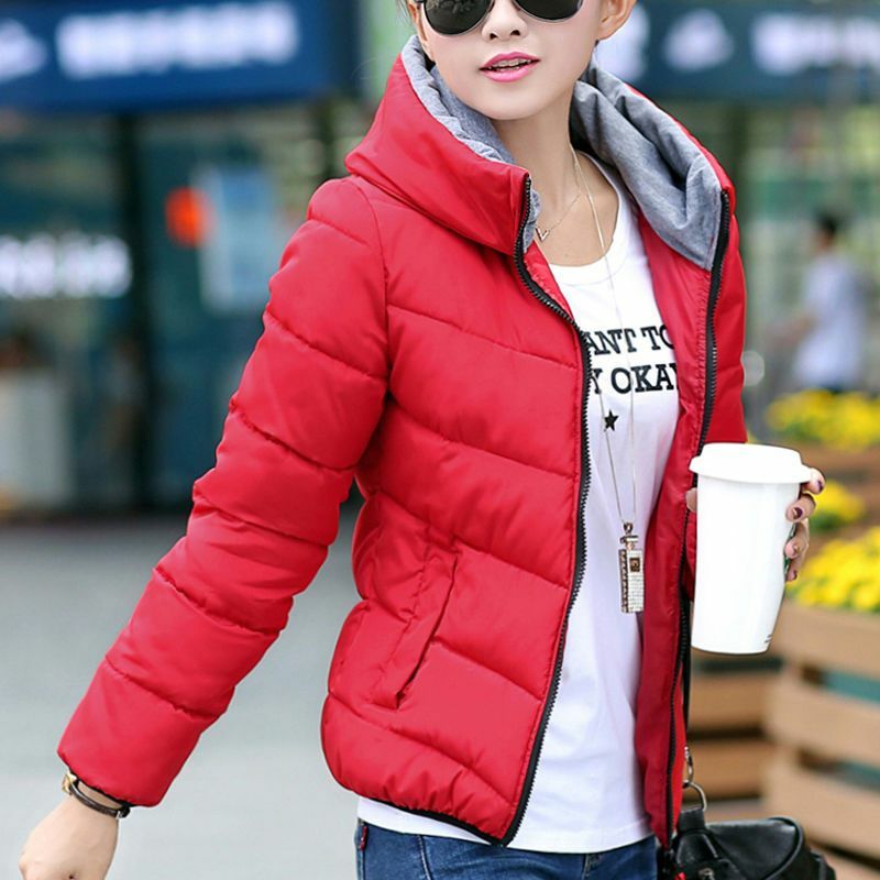 Jaket musim dingin bahan katun untuk wanita, jaket musim dingin bahan katun empuk, jaket wanita gaya Korea untuk wanita