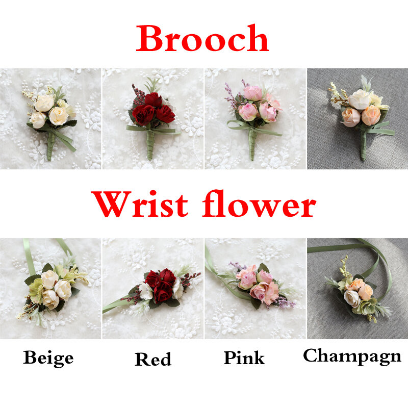 Bridesmaid Faux Rose Bracelet Wedding Wrist Corsage Polyester Ribbon Pearl Bow Bridal Gifts Hand Flowers Party Prom Supplies