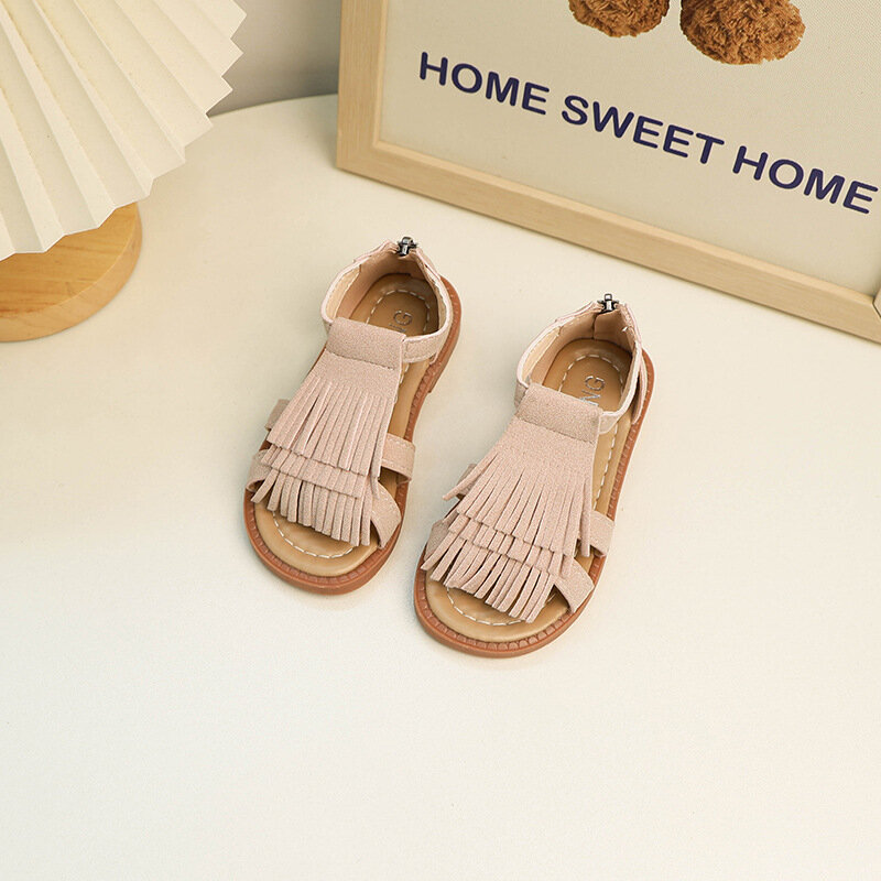 Sandalias de princesa con borlas para niñas, zapatos de verano