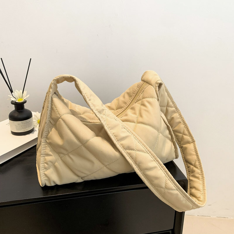 Korean Style College Crossbody Bag Solid Color Puffy Padding Shoulder Bag Large Capacity Designer Handbag Soft Lightweight Totes