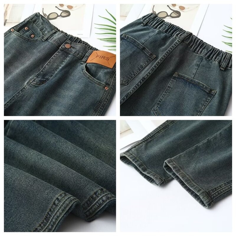 2024 Wiosna i jesień Nowe dżinsy Plus Size Damskie elastyczne spodnie jeansowe z wysokim stanem do kostek