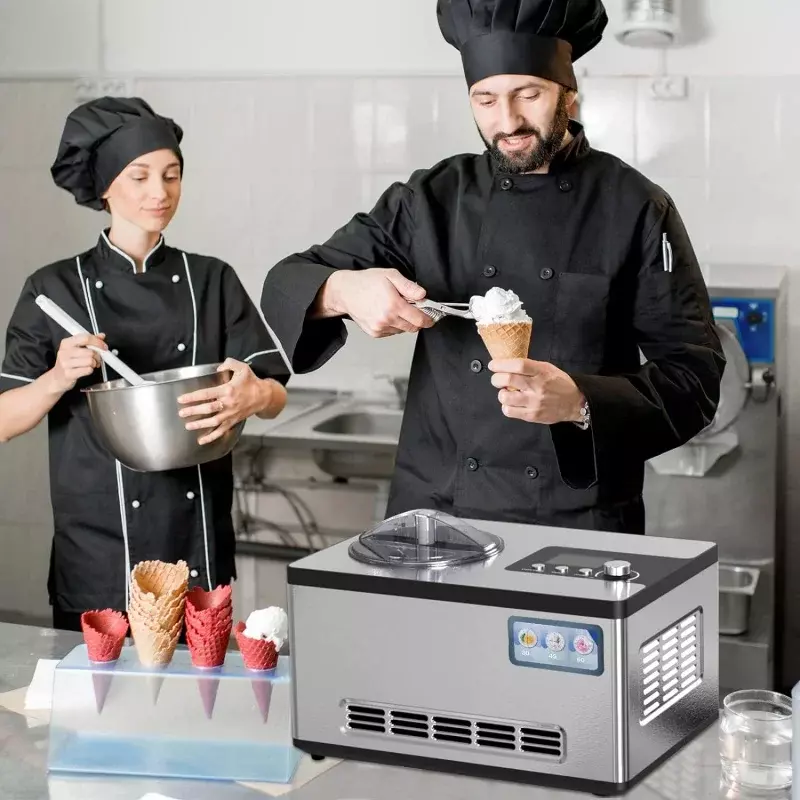 เครื่องทำไอศกรีม Homtone เครื่องทำไอศกรีมอัตโนมัติไม่มีการแช่แข็งล่วงหน้า2.1 QUART พร้อมคอมเพรสเซอร์ในตัวและตัวจับเวลา LCD สำหรับทำ