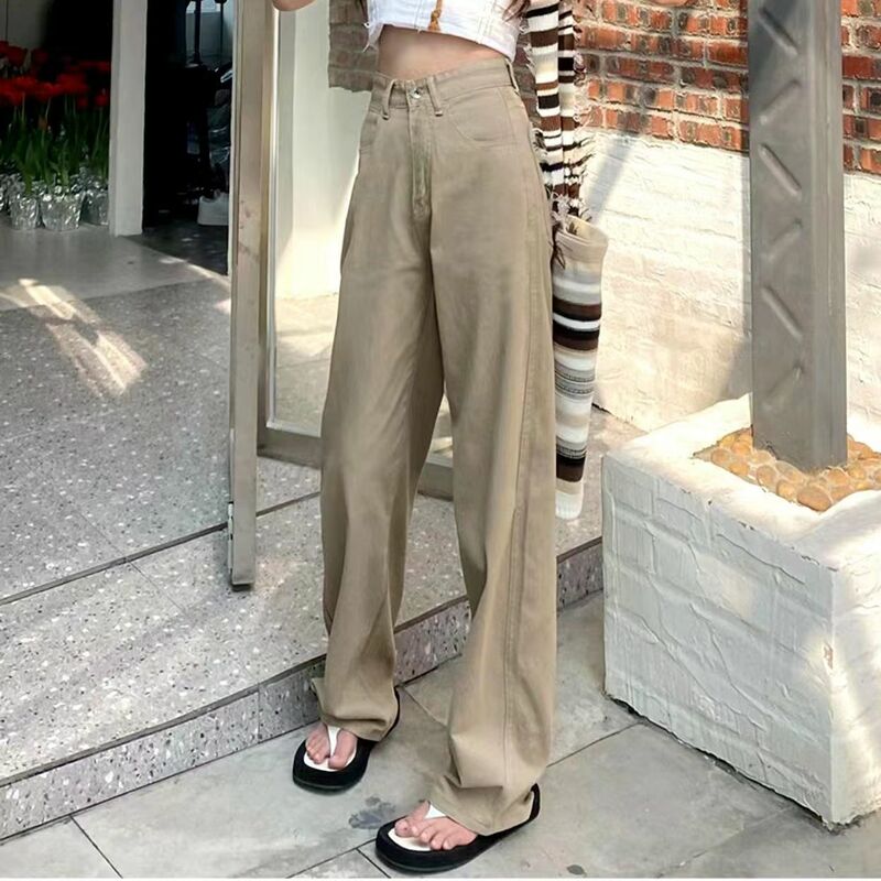 กางเกงยีนส์ผู้หญิงสไตล์เกาหลีลำลอง Mopping กางเกง Denim Vintage สีดำสูงเอวฤดูใบไม้ผลิกระโปรงเก๋ Ulzzang กางเกงวอร์มผู้หญิง