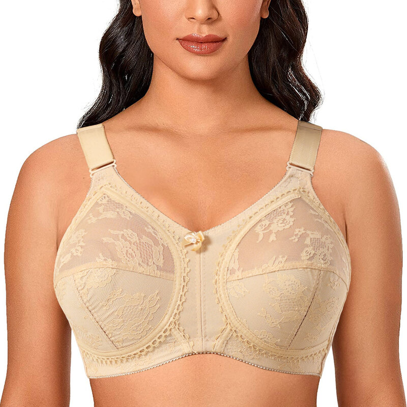 Bras For Women Big Minimizer Bras Plus Size Lace Bra Women Unlined Full Cup Big Cup Thin Wireless Adjusted-straps D E F G H I