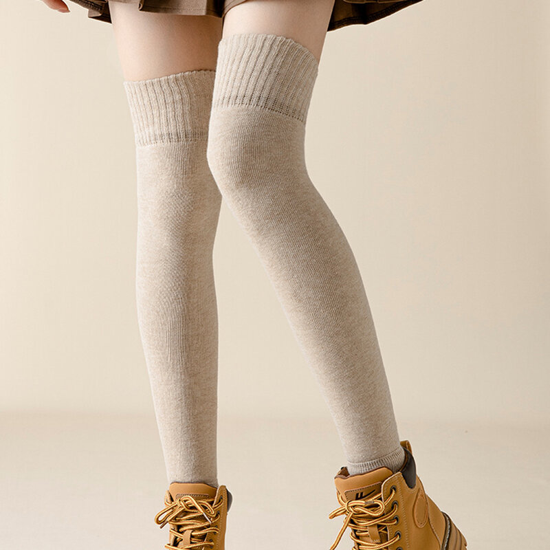 Aquecedores de perna elásticos anti-atrito para mulheres, meias altas para coxa, capa de perna de lã tricotada, leggings térmicos, proteção, sólido, inverno