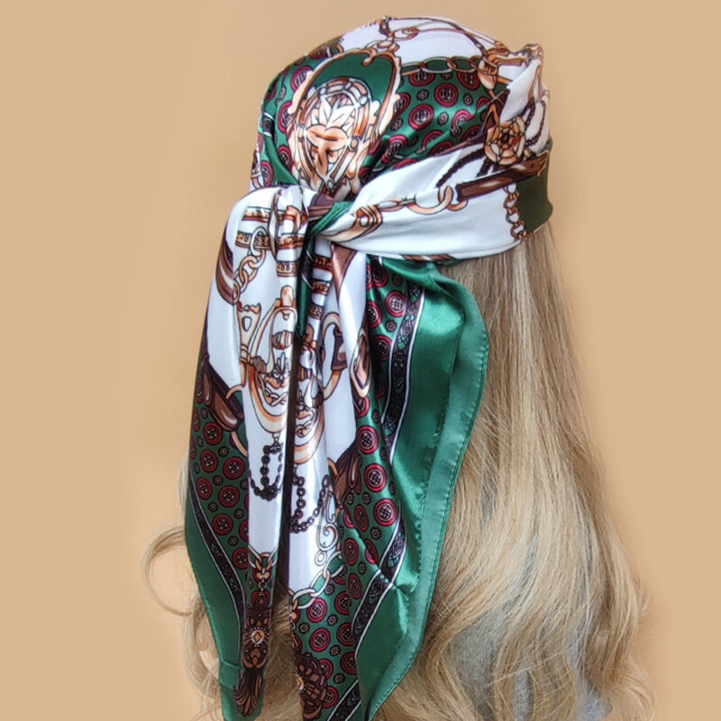 Sciarpa quadrata di seta di nuova moda per le donne 90*90cm collo cravatta per capelli fascia borsa ordito morbido fazzoletto da collo Hijab Foulard femminile