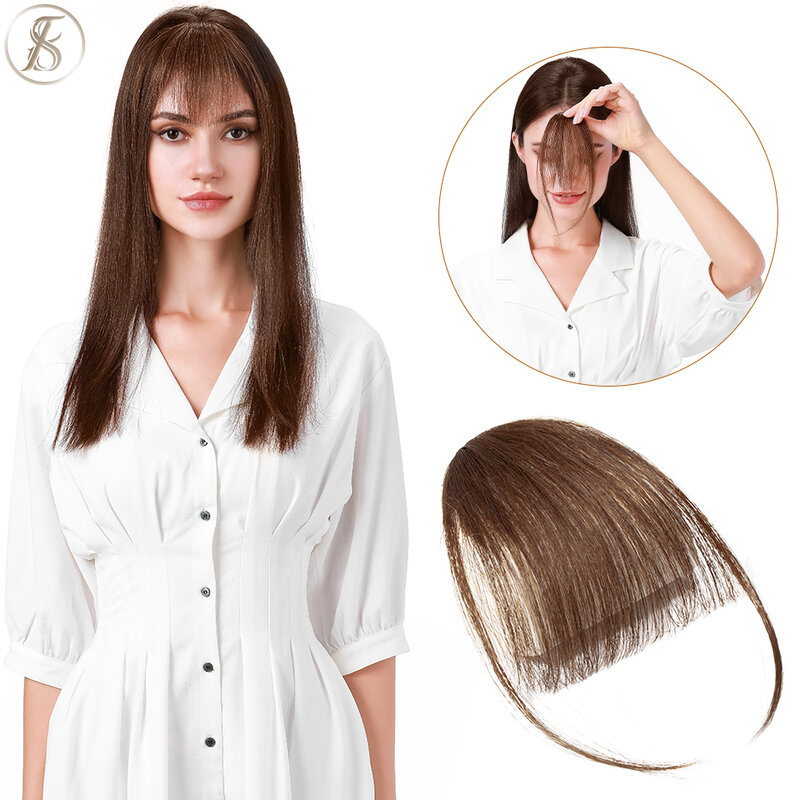 TESS Air Bangs Human Hair Extension Natural Hair Bangs 3g Thin Invisible Fake Hairpiece Accessories Clip In Fringe For Women