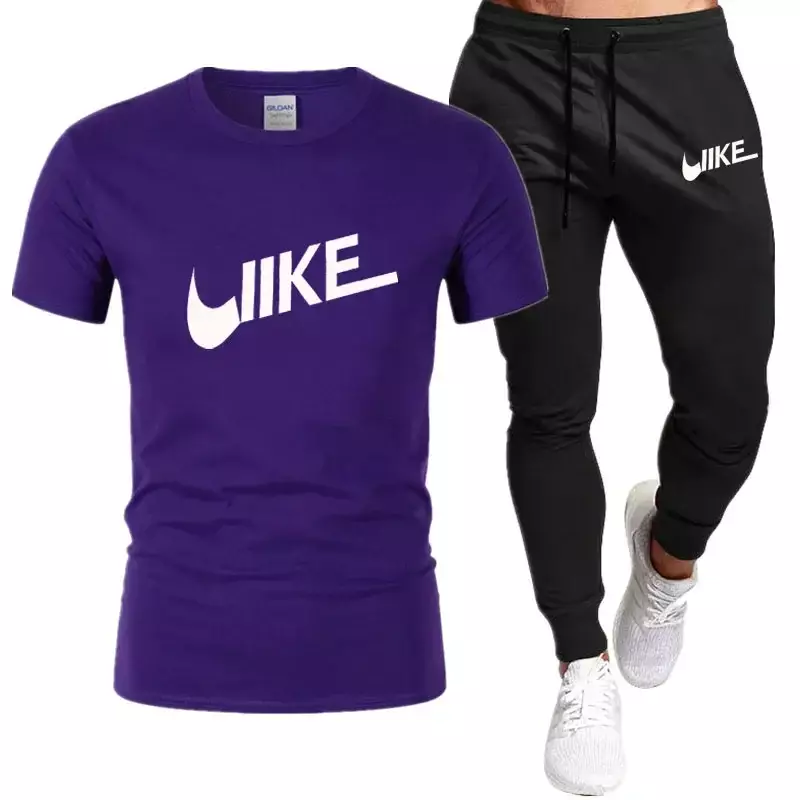 Мужской спортивный костюм из двух предметов, Повседневная футболка с коротким рукавом и брюки