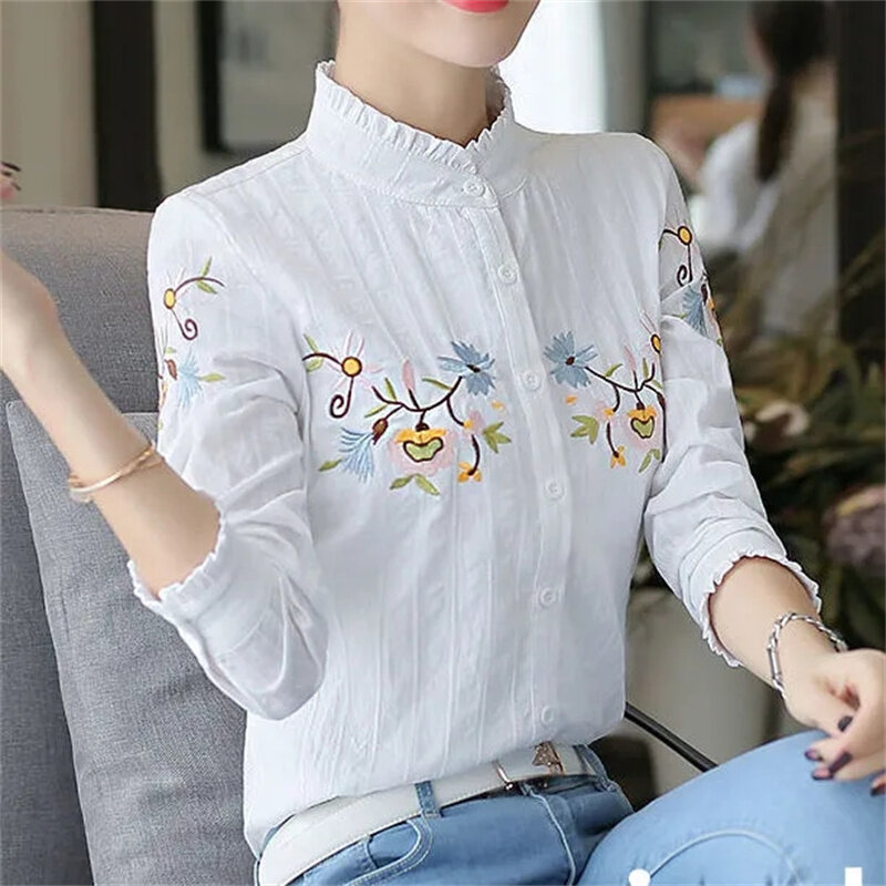 2024 Korean New Female Professional Long Sleeved Shirt Tops Spring Auricularia Auricula Edge Long Sleeved Cardigan Blouse Jacket