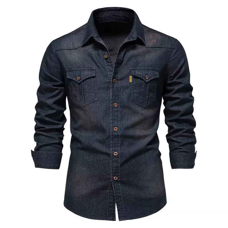 2024 весна осень Y2K модная Универсальная джинсовая рубашка в стиле Харадзюку Мужская однотонная Хлопковая мужская одежда Свободная Повседневная Спортивная одежда Мужская рубашка