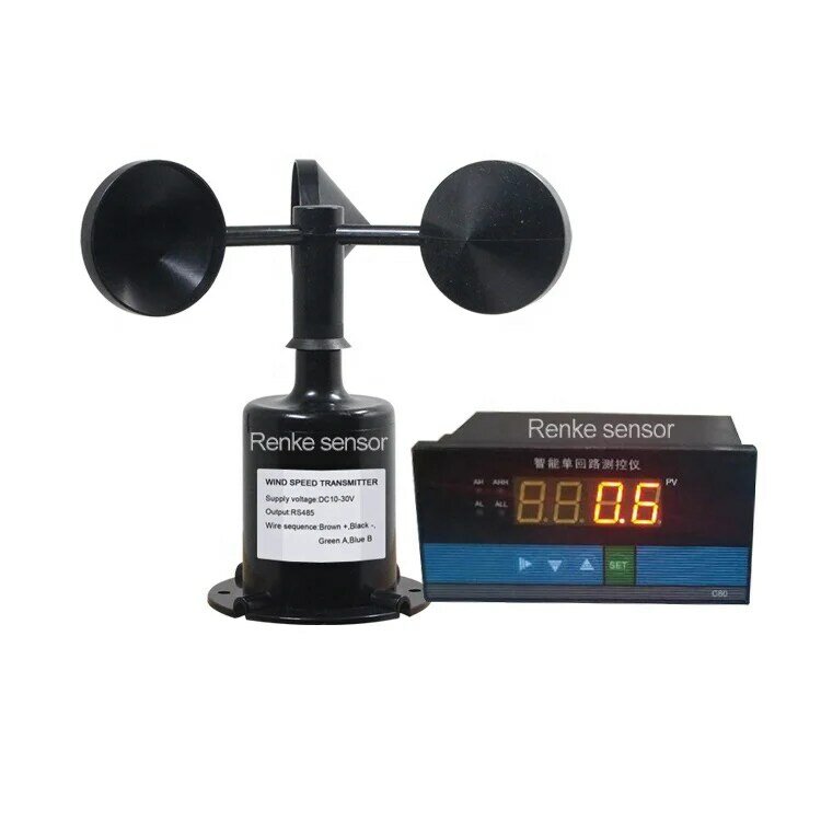 Anemómetro de viento mecánico con Sensor meteorológico integrado, dispositivo de medición de velocidad del viento de policarbonato, 3 tazas