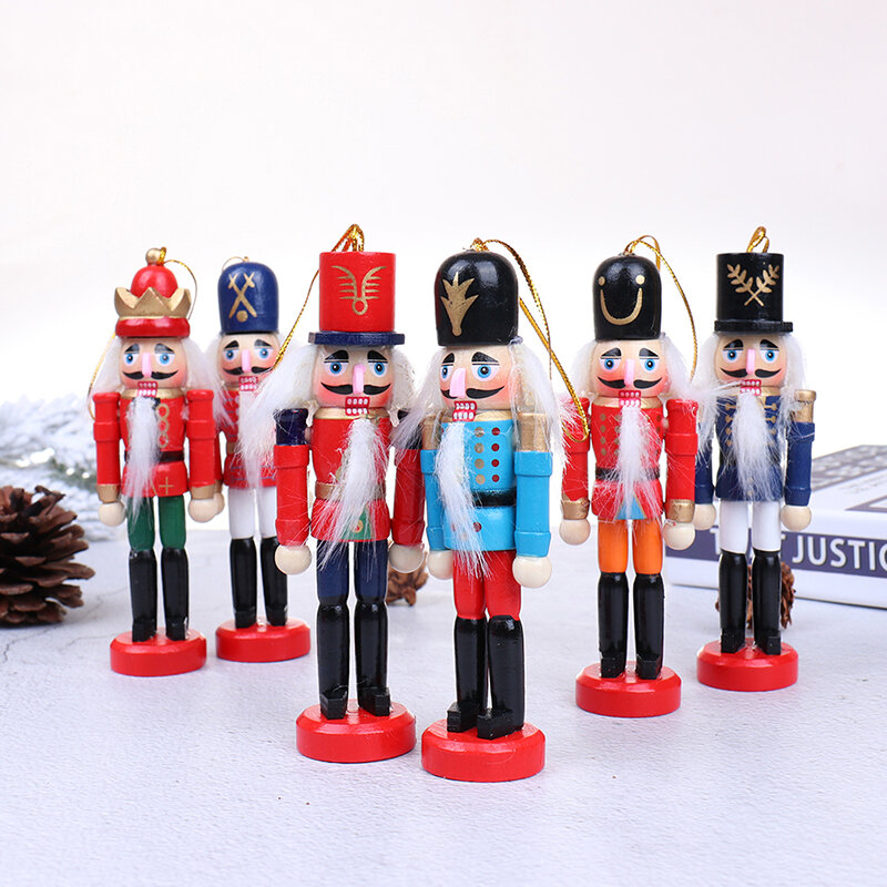 1pc Wooden Nutcracker Doll For Christmas Decoration Christmas Tree Pendant Ornaments For Xmas Tree Party New Year random color 