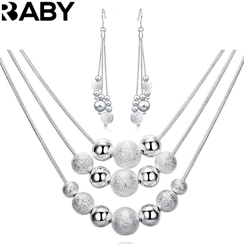URBABY-Colgante de cuentas esmeriladas de 18 pulgadas para mujer, Collar de plata de ley 925, conjunto de joyería de moda, regalo de boda
