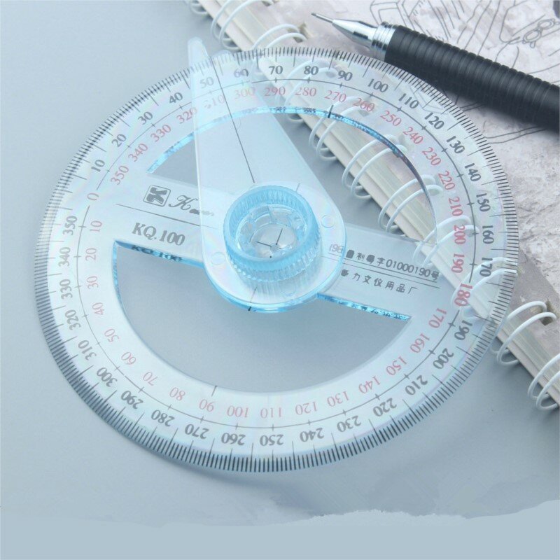 Régua De Plástico Transparente Transferidor, 360 Graus Angle Finder, Presente Do Escritório, 10cm de Diâmetro