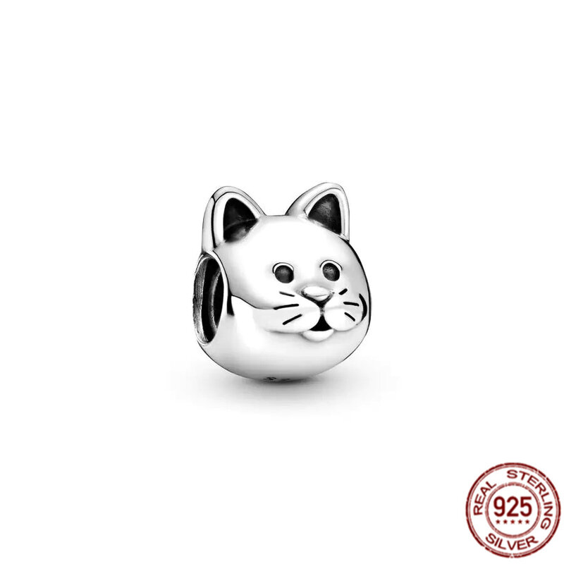 Authentic 925 Sterling Silver Pet Cat Dangle Charme para Mulheres, Kitten Bead, Fits Original Pandora Pulseira, colar, presente da jóia