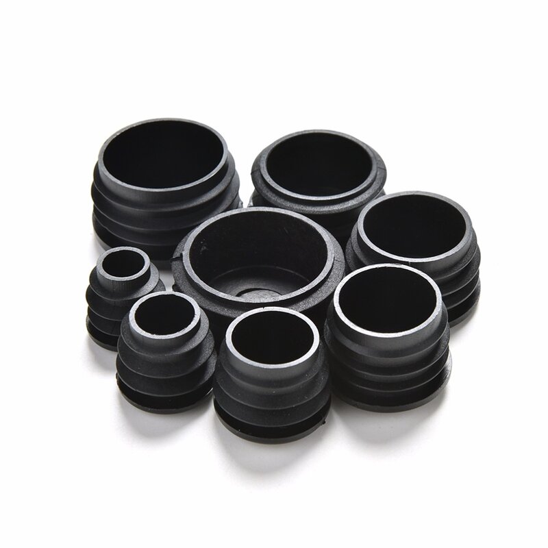 Móveis de plástico preto Leg Plug, Blanking End Cap, Bung para tubo redondo, tubo de diâmetro, 16mm, 19mm, 22mm, 25mm, 28mm, 30mm, 32mm, 35mm, 10 PCes por lote